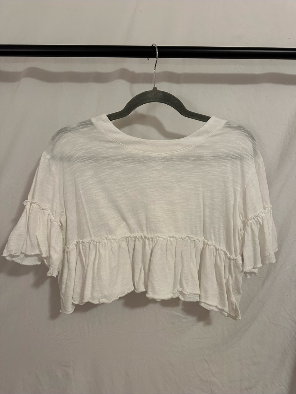 Altar'd State White Ruffle Hem Crop Top